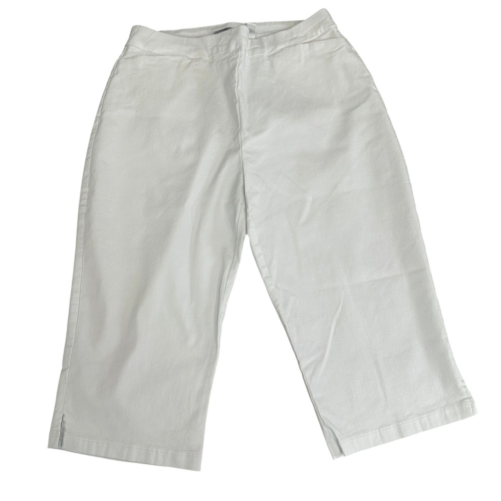 Susan Graver Womens White‎ Pull On Capri Crop Pants Size Medium Stretch Slit Hem